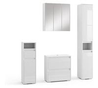Ensemble de meubles de salle de bain Majest, 4 parties, Blanc, Blanc Haute brillance, Vicco