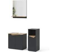 Ensemble meubles bain Marelle, 3 pièces, avec armoire de milieu, Anthracite, Chêne Artisan, Vicco