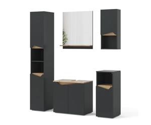 Vicco Meubles Bain Marelle, Anthracite, 60 cm, composé d’Un Meuble sous-lavabo, Armoire Miroir, Colonne, Demi-Colonne et Meuble Haut