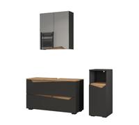 Vicco Meubles Bain Marelle, Anthracite/Chêne Artisan 100 cm | 3 pièces · Meuble sous-vasque · Armoire à miroir · Armoire mi-haute