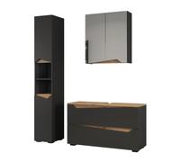 Vicco Meubles Bain Marelle, Anthracite/Chêne Artisan 100 cm | 3 pièces · Meuble sous-vasque · Armoire à miroir · Armoire haute