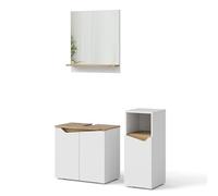 Vicco Ensemble de Meubles de Salle de Bain Marelle, Blanc/Chêne Artisan, 3 pièces, avec Armoire Centrale