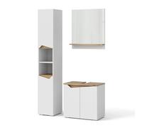 Vicco Ensemble de Meubles de Salle de Bain Marelle, Blanc/Chêne Artisan, 3 pièces, avec Armoire Haute