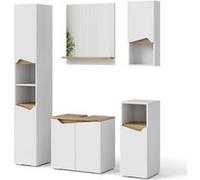 Vicco Ensemble de Meubles de Salle de Bain Marelle, Blanc/Chêne Artisan, 5 pièces