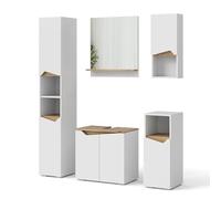 Vicco Meubles Bain Marelle, Blanc, 60 cm, composé d’Un Meuble sous-lavabo, Armoire Miroir, Colonne, Demi-Colonne et Meuble Haut