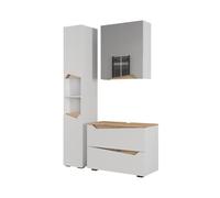 Vicco Meubles Bain Marelle, Blanc, 80 cm, composé d’Un Meuble sous-lavabo, d’Une Armoire Miroir et d’Une Colonne de Rangement