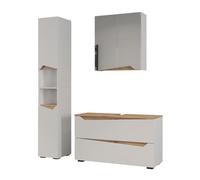 Vicco Meubles Bain Marelle, Blanc/Chêne Artisan 100 cm | 3 pièces · Meuble sous-vasque · Armoire à miroir · Armoire haute