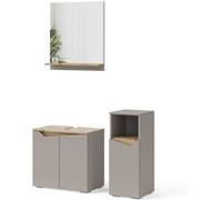 Meuble sous-lavabo Marelle, 3 pièces, avec armoire de milieu, Grège, Chêne Artisan, Vicco