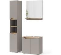 Vicco Ensemble de meubles de salle de bain Marelle, 3 pièces, avec armoire haute, Grège/Chêne Artisan