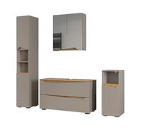 Vicco Meubles Bain Marelle, Grège/Chêne Artisan 100 cm | 4 pièces - Meuble sous lavabo - Armoire miroir - Armoire haute - Armoire midi