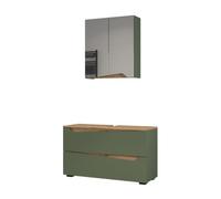 Vicco Meubles Bain Marelle, Vert/Chêne Artisan 100 cm | 2 pièces · Meuble sous-vasque · Armoire à miroir