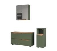 Vicco Meubles Bain Marelle, Vert/Chêne Artisan 100 cm | 3 pièces · Meuble sous-vasque · Armoire à miroir · Armoire mi-haute
