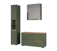 Vicco Meubles Bain Marelle, Vert/Chêne Artisan 100 cm | 3 pièces · Meuble sous-vasque · Armoire à miroir · Armoire haute