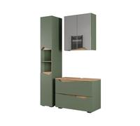 Vicco Meubles Bain Marelle, Vert/Chêne Artisan 80 cm | 3 pièces · Meuble sous-vasque · Armoire à miroir · Armoire haute