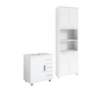 Vicco Meubles Bain Maris, Blanc, 2 pièces, avec Armoire Haute et Meuble sous-lavabo