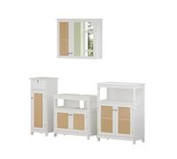 Vicco Meubles Bain Rosario, Blanc, 4 pièces, avec Armoire de Milieu, composé d’Un Meuble sous-lavabo, Armoire Miroir, Colonne et Meuble Suspendu