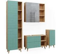Vicco Meubles bain Rudi, Vert menthe, 4 pièces, avec armoire haute Vert menthe G