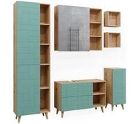 Vicco Meubles bain Rudi, Vert menthe, 6 pièces, avec armoire haute Vert menthe G