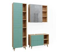 Vicco Meubles Bain Rudi, Vert Menthe, 90 cm, composé d’Un Meuble sous-lavabo, d’Une Armoire Miroir et d’Une Colonne de Rangement