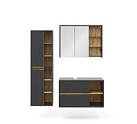 Vicco Meubles Bain Viola, Anthracite 100 cm | 3 pièces · Meuble sous-vasque · Armoire à miroir · Armoire haute