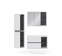 Vicco Meubles Bain Viola, Blanc, 100 cm, composé d’Un Meuble sous-lavabo, d’Une Armoire Miroir et d’Une Colonne de Rangement