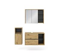 Vicco Meubles Bain Viola, Chêne Artisan, 100 cm, composé d’Un Meuble sous-lavabo, d’Une Armoire de Toilette et d’Une Colonne