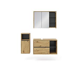 Vicco Meubles Bain Viola, Chêne Artisan, 100 cm, composé d’Un Meuble sous-lavabo, d’Une Armoire de Toilette et d’Une Colonne