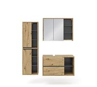 Vicco Meubles Bain Viola, Chêne Artisan, 100 cm, composé d’Un Meuble sous-lavabo, d’Une Armoire Miroir et d’Une Colonne de Rangement