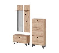 Vicco Miroir Mural Siri, Chêne de Force doré, Ensemble avec portemanteaux muraux, Banc et Armoire à Chaussures