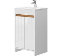 Vicco Mobilier de salle de bains Lemgo, 2 parties, avec lavabo et 2 portes battantes, Blanc/Blanc Haute brillance
