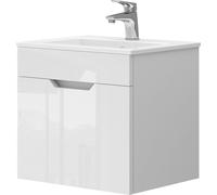 Vicco Mobilier de salle de bains Stefanie, 2 parties, avec lavabo, Blanc/Blanc Haute brillance