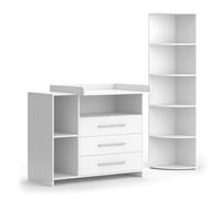 Vicco Set de Chambre d'enfant Oskar, Blanc, 2 pièces, avec Commode à Langer et étagère à Jouets, Transformable en Commode Standard après Retrait du Plan à Langer