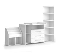 Vicco Set de Chambre d'enfant Oskar Blanc | avec commode à langer, étagère à jouets et bibliothèque, transformable en commode standard après retrait du plan à langer