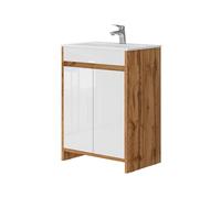 Vicco Set de lavabo Lemgo, Chêne de Force doré, 2 pièces, composé d’Un Meuble sous-lavabo et d’Un lavabo