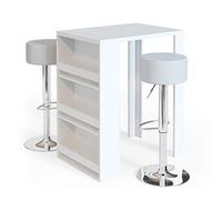 Vicco Set de table de bar, Blanc 57 x 80 cm | avec 2 tabourets de bar, pour une utilisation flexible comme espace repas ou de travail