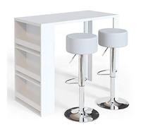 Vicco Set de Table de Bar, Blanc, 57x117cm avec 2 tabourets de Bar, Convient comme Espace Repas supplémentaire dans la Cuisine ou Le séjour