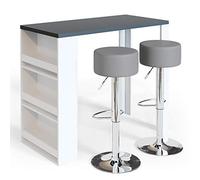 Vicco Set de Table de Bar, Gris/Blanc, 117 x 57 cm avec 2 tabourets de Bar