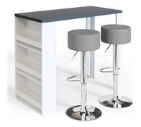Vicco Set de Table de Bar, Gris/Blanc, 117 x 57 cm avec 2 tabourets de Bar