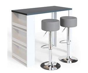 Vicco Set de Table de Bar, Blanc/Gris, 57x117cm avec 2 tabourets de Bar, Convient comme Espace Repas supplémentaire dans la Cuisine ou Le séjour