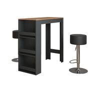 Vicco Set de Table de Bar Repose, Anthracite/chêne doré, 45x110cm | avec 2 tabourets de bar, avec compartiments de rangement pour ustensiles de cuisine