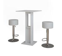 Vicco Set de Table de Bar Repose, Blanc, 65x65cm avec 2 tabourets de Bar