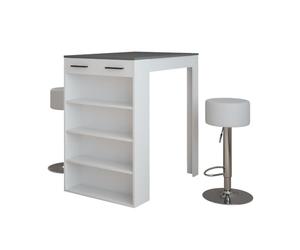 Vicco Set de Table de Bar Repose, Blanc/Anthracite, 67x100cm avec 2 tabourets de Bar, pour Une Utilisation comme Table Haute avec étagères réglables
