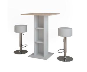 Vicco Set de table de bar "Repose", Blanc/Sonoma 75 x 75 cm | avec 2 tabourets de bar, pour une utilisation comme table haute avec étagères intérieures réglables en hauteur