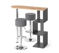 Vicco Set de table de bar "Vincent", Chêne doré 113 x 39.8 cm | avec 2 tabourets de bar, pour une utilisation comme table haute avec surfaces de rangement latérales