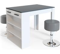 Vicco Set de Table Style Bar Repose, Anthracite/Blanc, 67x100cm avec 2 tabourets