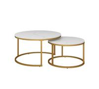 Vicco Set de Tables Basses Montreal, Blanc/Or, 77x40cm 2 pièces, Pliable pour Un Gain de Place et combinable de manière Polyvalente