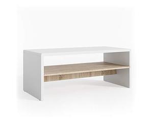Vicco Table Basse, Blanc/Sonoma, 99.6x39.8cm | pour le rangement des magazines et des télécommandes