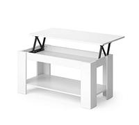 Vicco Table Basse Lorenz, Blanc, 100x50cm avec Fonction d'élévation, avec mécanisme de Levage et Plateau de Table réglable en Hauteur