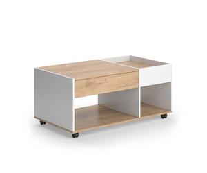 Vicco Table basse "Maik", Chêne doré/Blanc 110 x 60 cm | avec tiroir, sur roulettes pour un placement flexible dans l’espace de vie