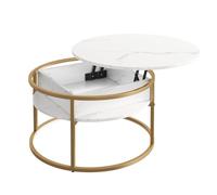 Vicco Table Basse Marlo, Marbre Blanc, 77x77cm | avec plateau rabattable pour une utilisation flexible dans l’espace de vie